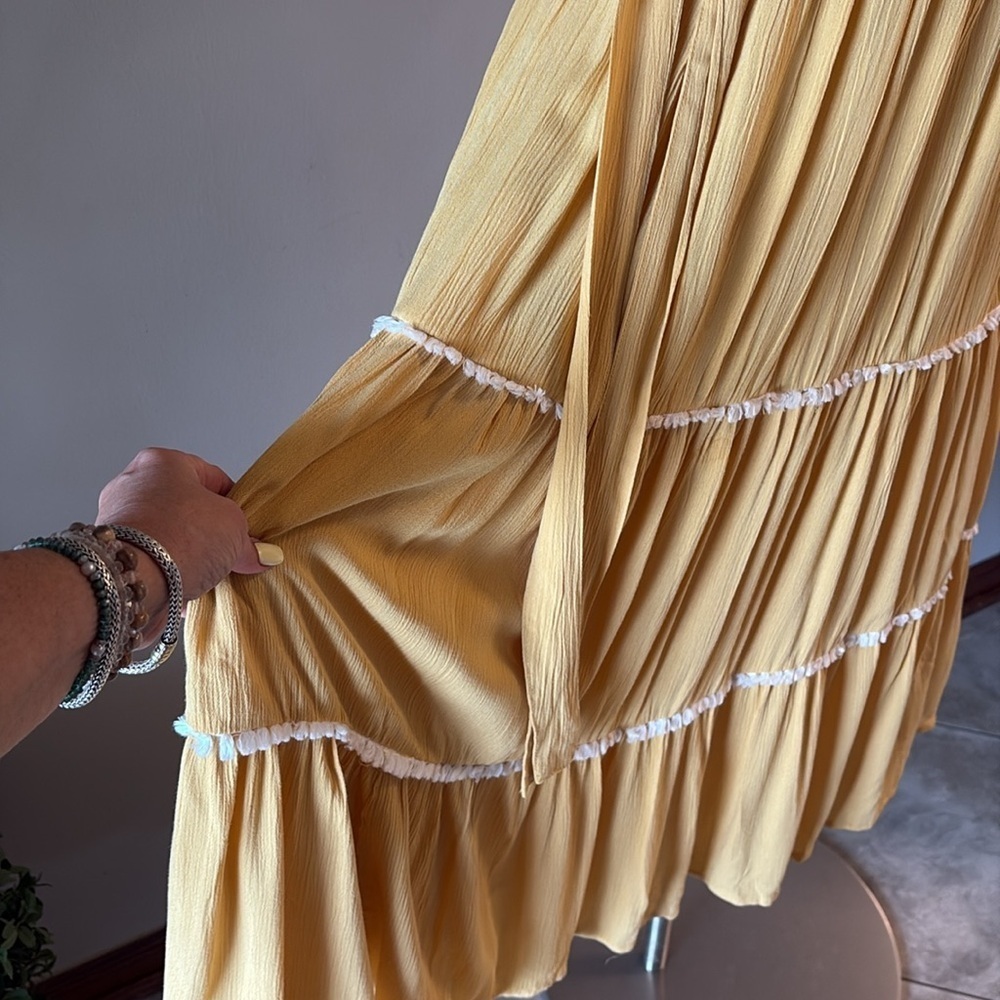Joie embroidered Tiered boho Midi Sundress side zipper belted yellow size 6 - Picture 7 of 16